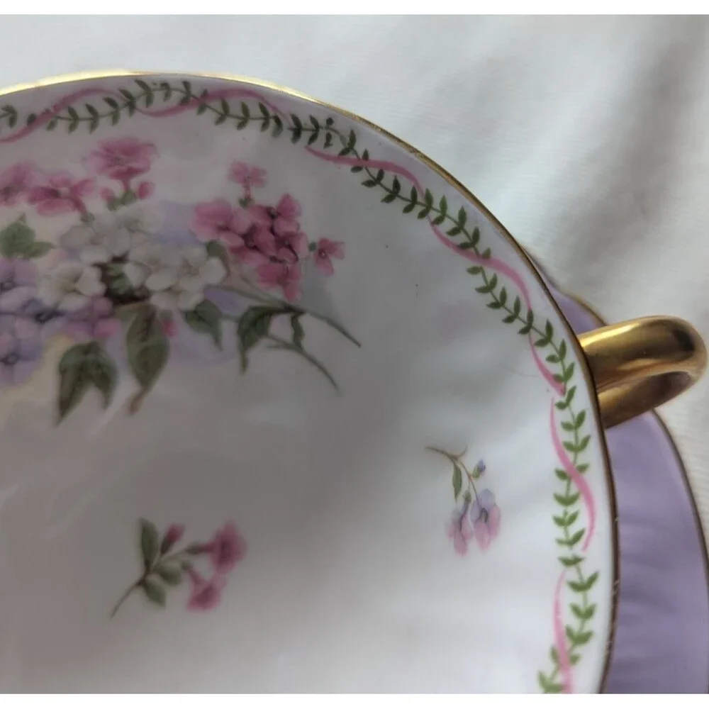 Vintage Shelley Bone China Wildflower Lilac Oleander Shape Tea cup & Saucer